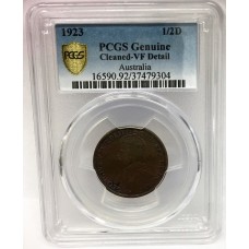AUSTRALIA 1923 . HALF 1/2  PENNY . PCGS VF